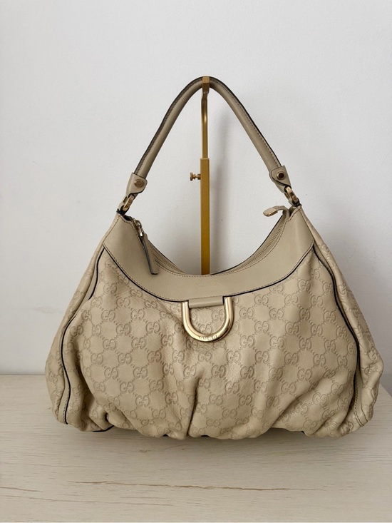 Gucci Handbags - Gucci Beige Monogram Hobo Shoulder Bag with Gold D-Ring
